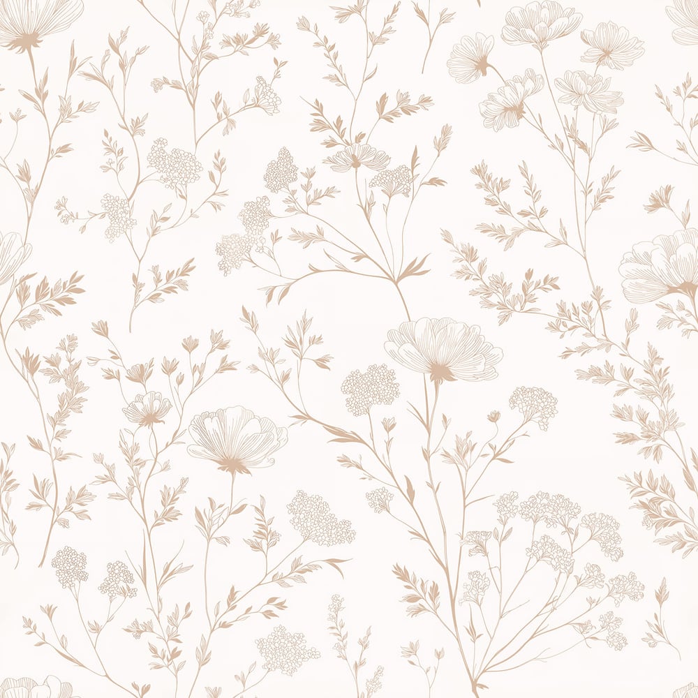 Leontine Beige - Papiers peints - Beige - Salon - Floral - Scandza - Intissé
