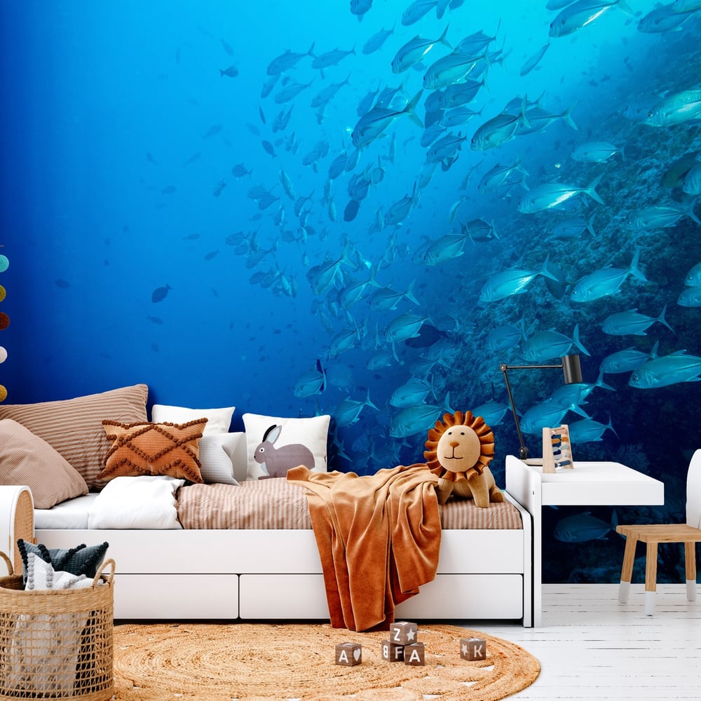 Papiers Peints Panoramique - Giant trevally tuna caranx fish isolated on blue diving maldives - Photo Wallpaper Fish