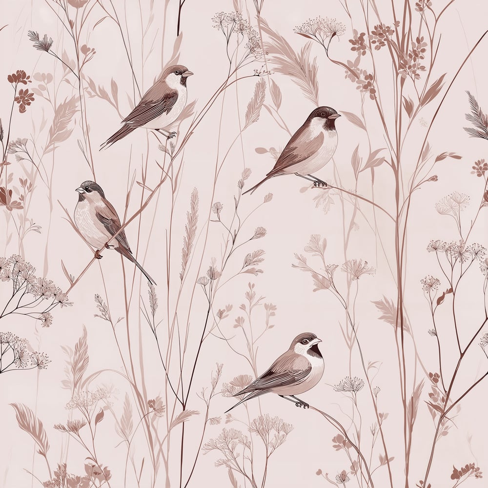 Steffe Pink - Papiers peints - Rose - Salon - Oiseaux - in between - Intissé