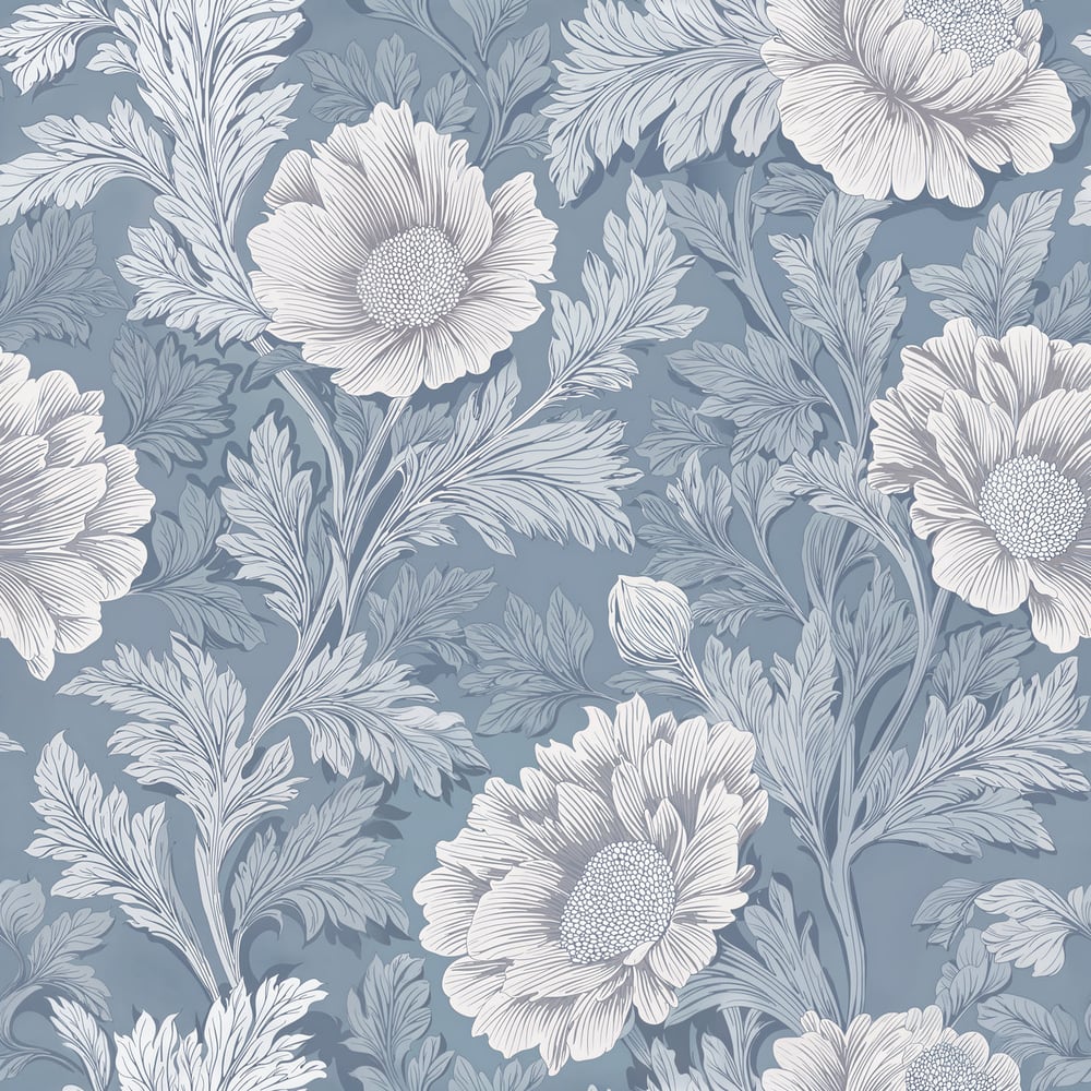 Dorothy Blue - Papiers peints - Bleu - Chambre - Floral - Scandza - Intissé