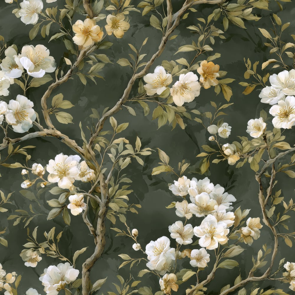 Edvin Green - Wallpaper - Green - Living room - Floral - in between - Non-Woven