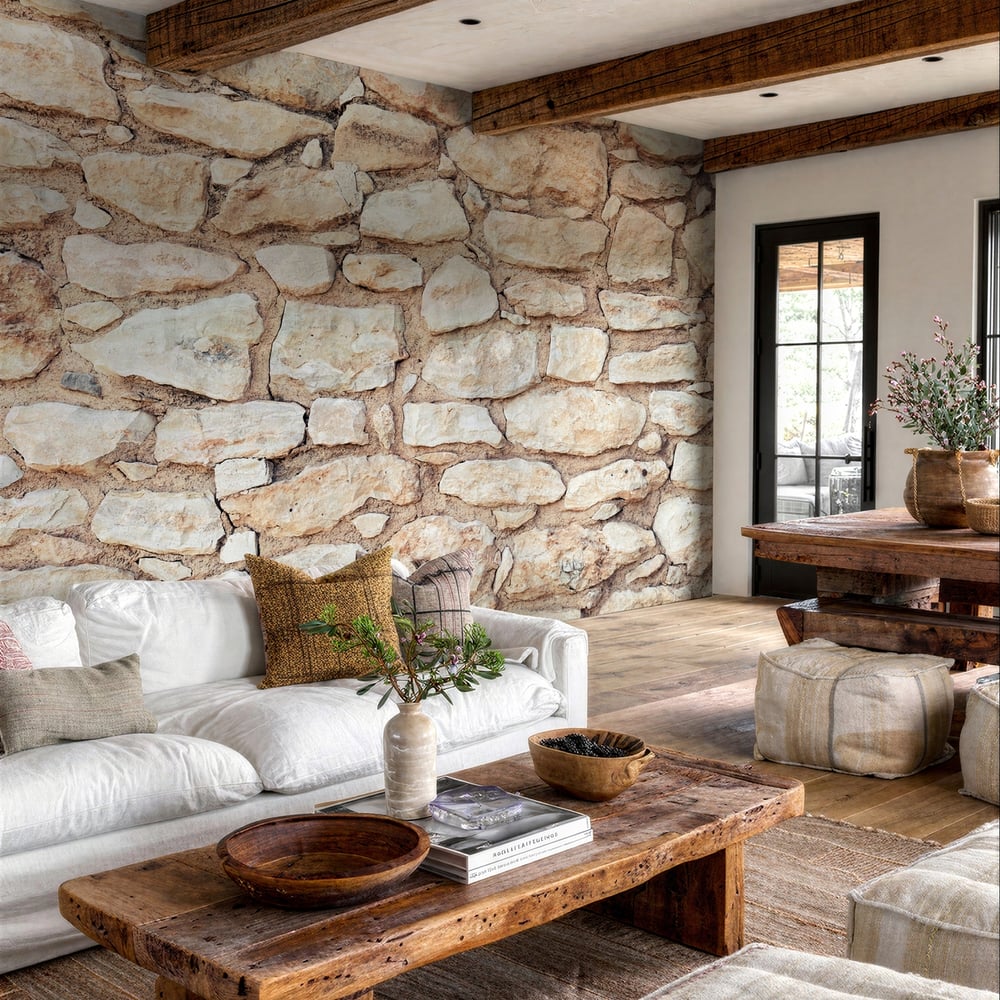 Fototapet - Background photo texture of yellow stone wall - Photo Wallpaper Stone wall