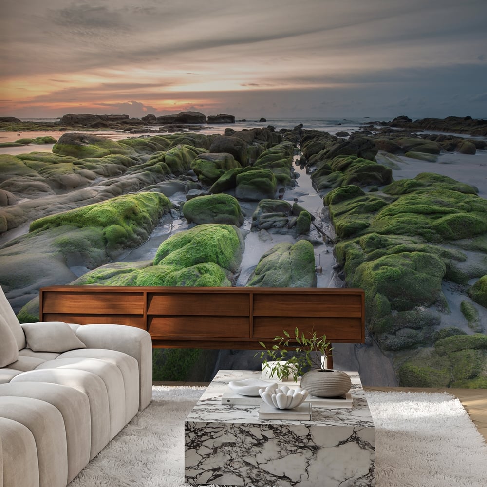 Papiers Peints Panoramique - Colorful Sunset over Coastal Rocks - Photo Wallpaper Sea