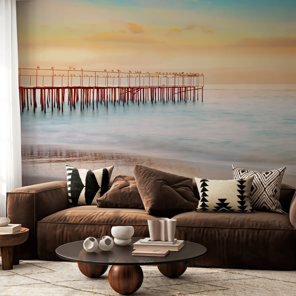 Papiers Peints Panoramique - Evening by the Sea with Old Pier - Photo Wallpaper Sea