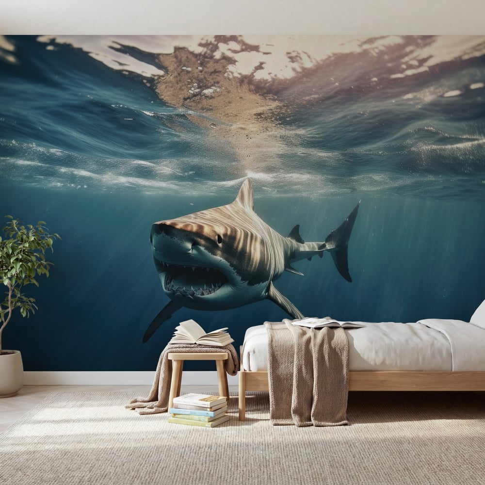 Wall Mural - Big white shark in the ocean - Scandiwall