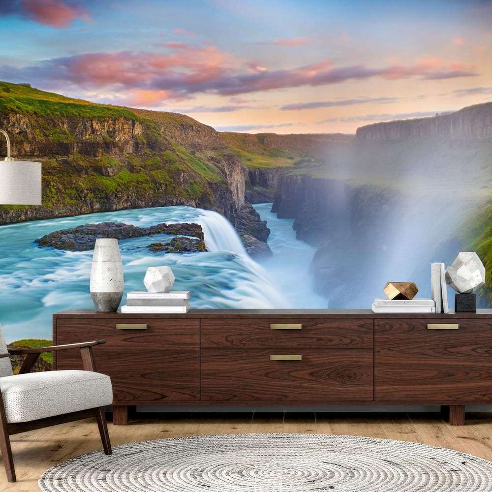 Papiers Peints Panoramique - Gulfoss Falls Iceland - Photo Wallpaper Waterfall