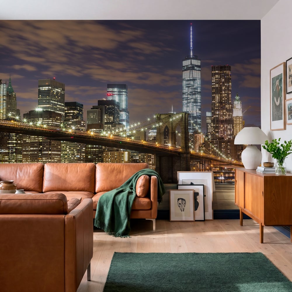 Wall Mural - Brooklyn Bridge and Downtown Skyscrapers in New York at Dusk - Scandiwall