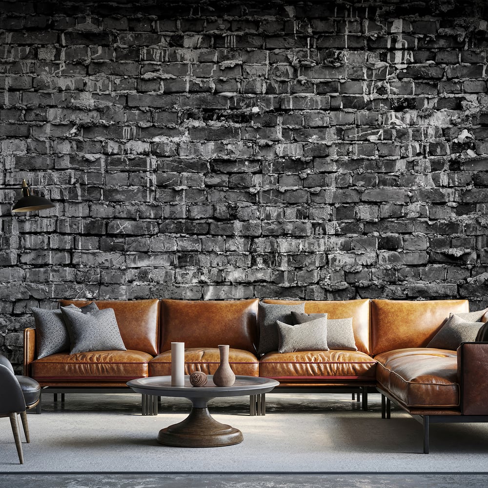 Wall Mural - Black Grunge Brick Wall - Scandiwall