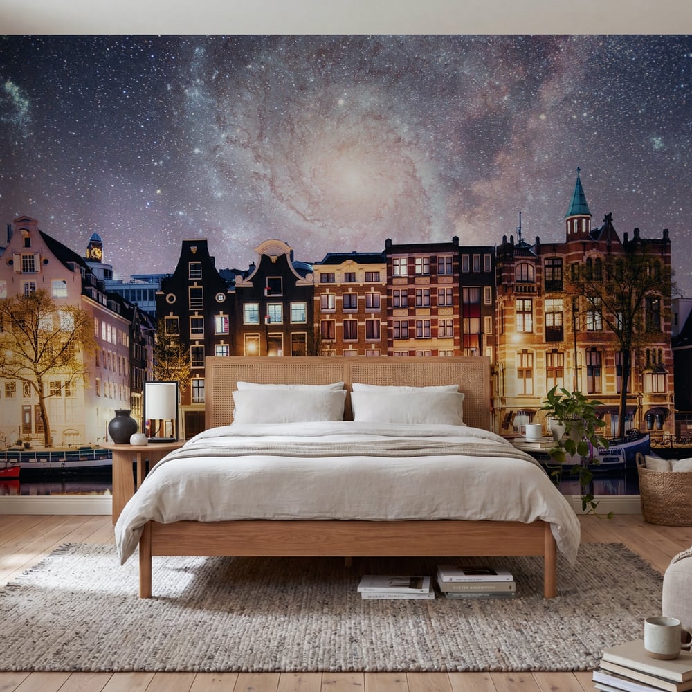 Wall Mural - Beautiful night in Amsterdam illumination of buildings an - Scandiwall