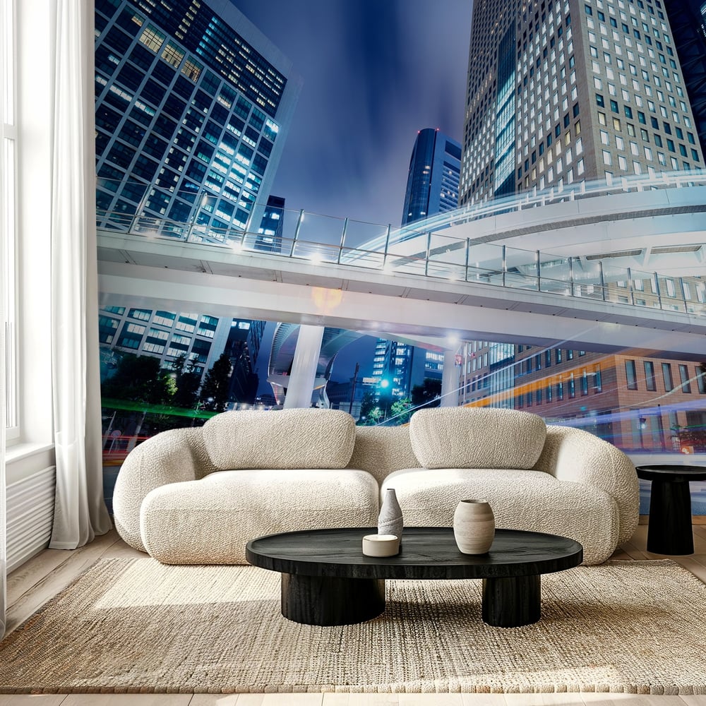 Papiers Peints Panoramique - Cityscape at Night in Shiodome District Tokyo Japan -