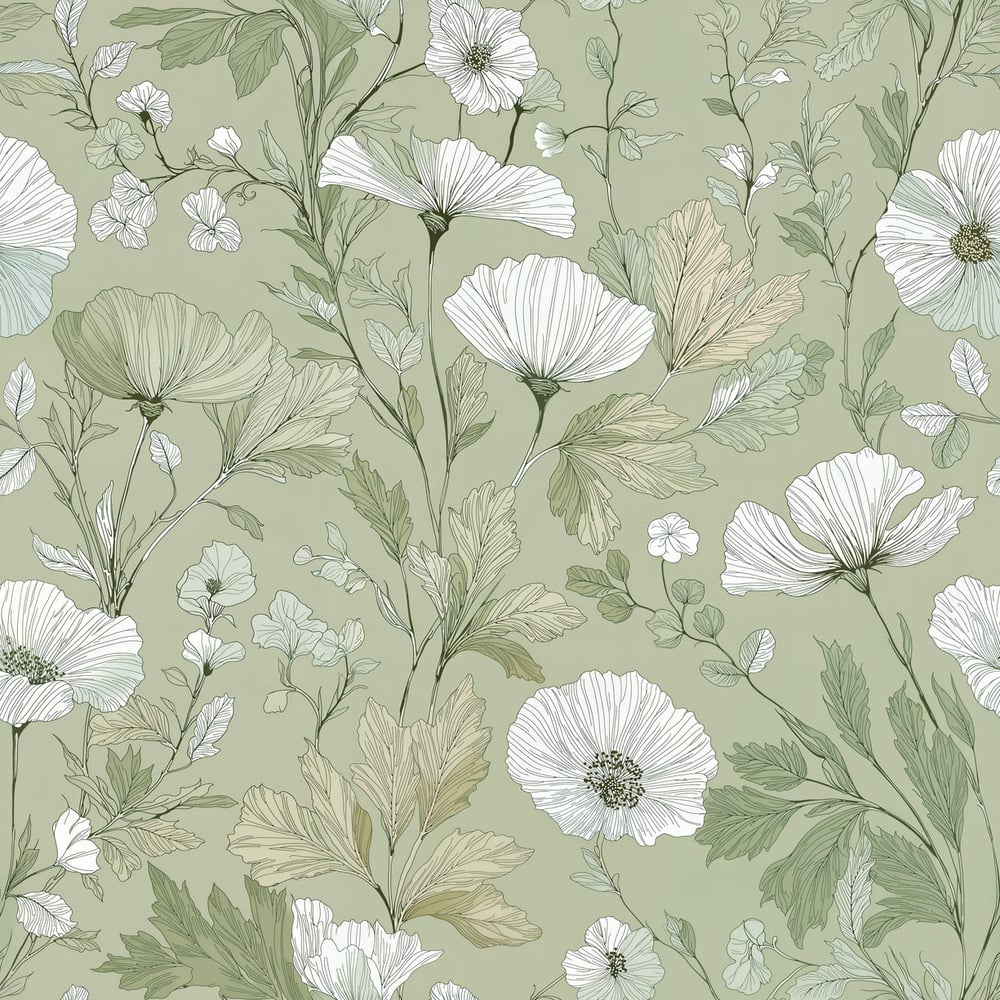 Lola Green - Papiers peints - Vert - Salon - Floral - Scandza - Intissé