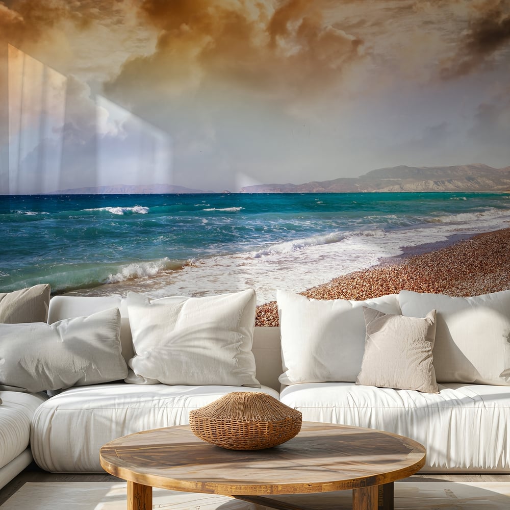 Wall Mural - Beautiful colorful sunset on the sea shore - Scandiwall
