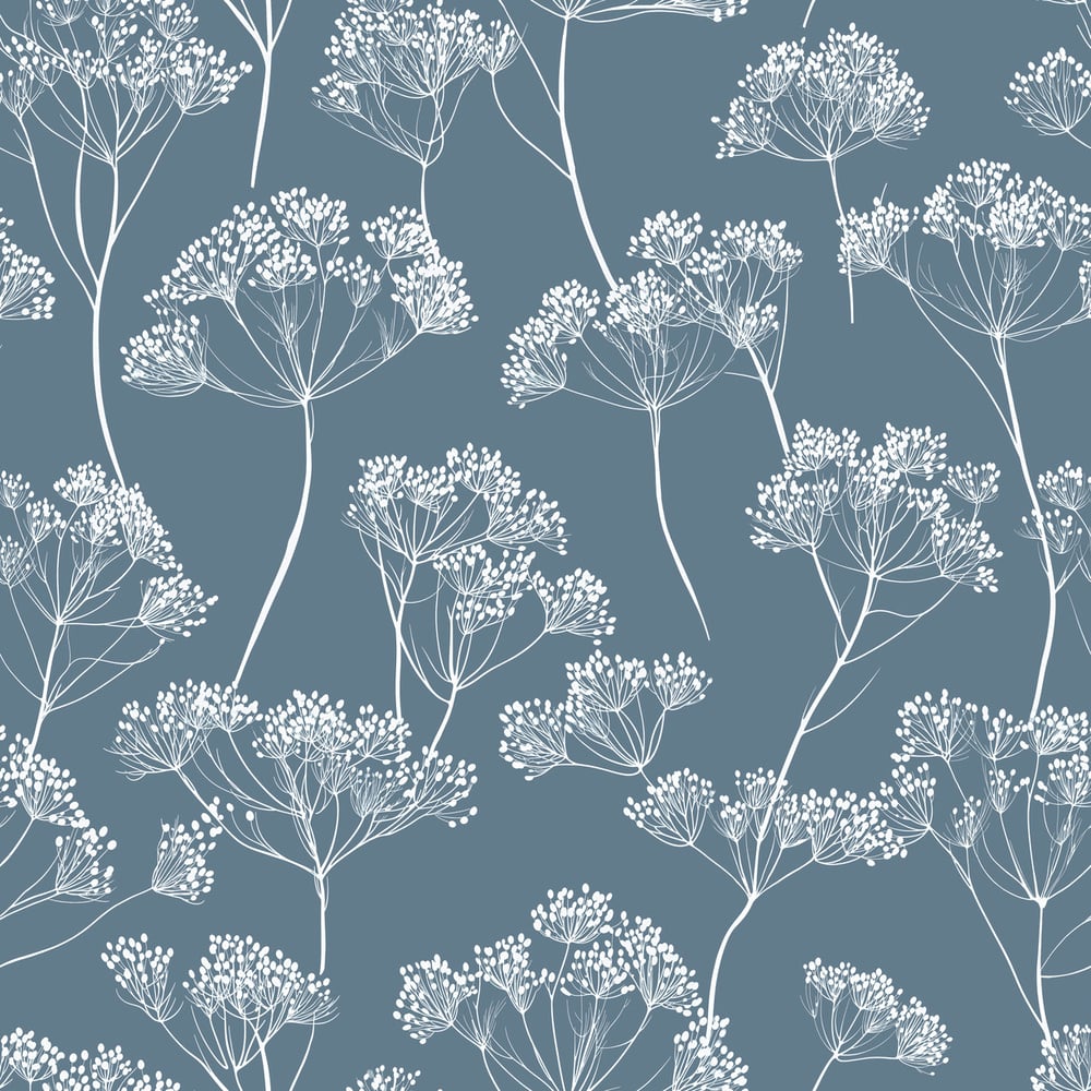Gunde Dark Blue - Papiers peints - Bleu - Salon - Floral - Scandza - Intissé