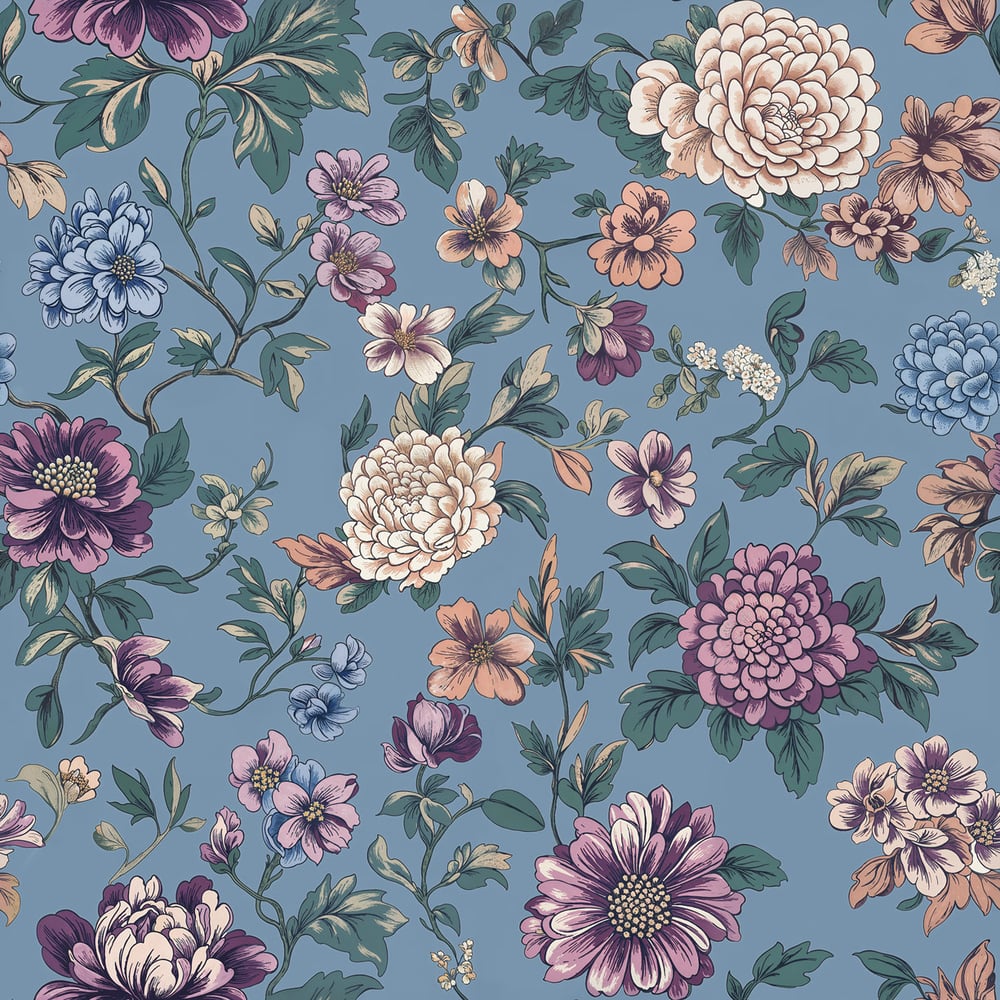 Katarina Blue - Papiers peints - Bleu - Salon - Floral - Scandza - Intissé