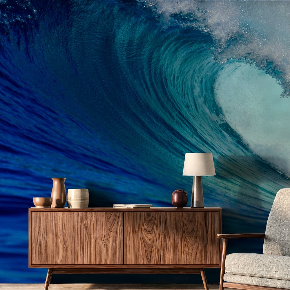 Wall Mural - Blue ocean surfing wave - Scandiwall