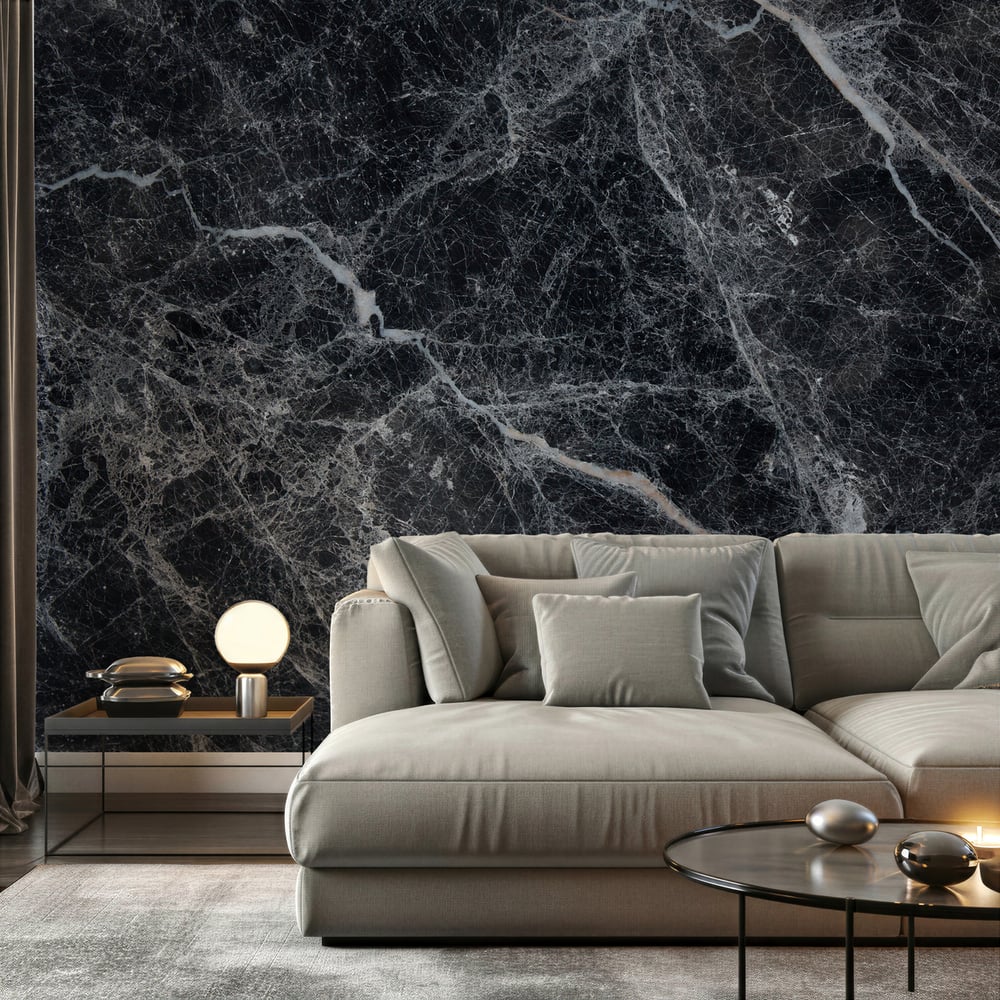 Wall Mural - Black marble white veins - Scandiwall