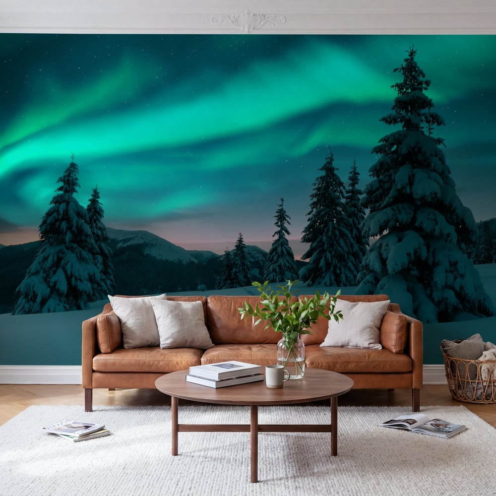 Papiers Peints Panoramique - Aurores boréales en Norvège -