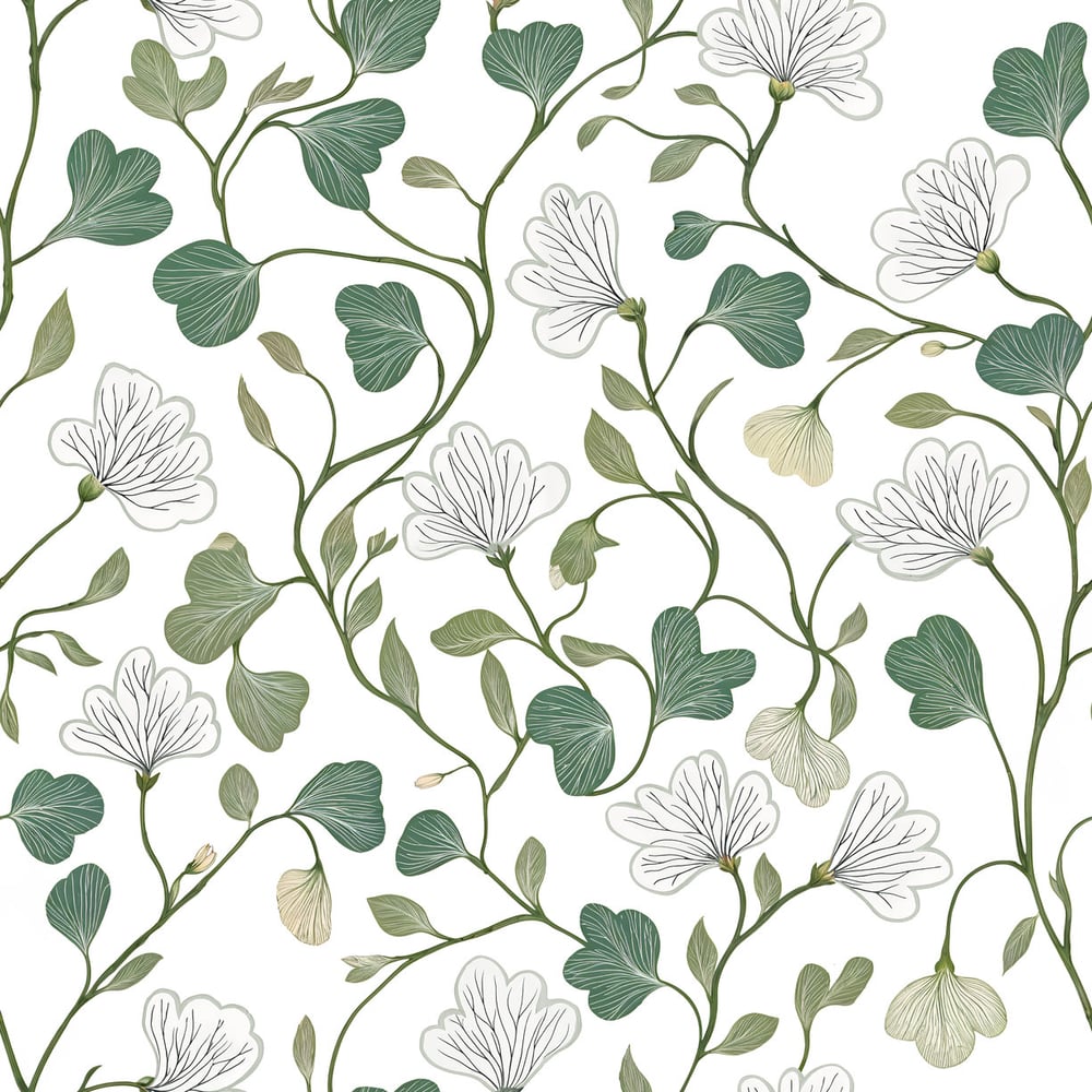 Gry White - Papiers peints - Blanc - Salon - Floral - Scandza - Intissé