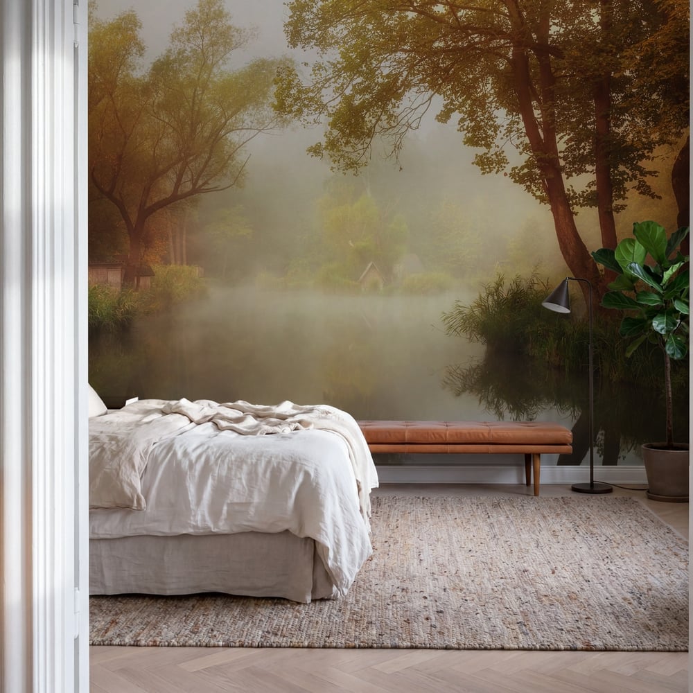 Papiers Peints Panoramique - Foggy Autumn - Photo Wallpaper Lake