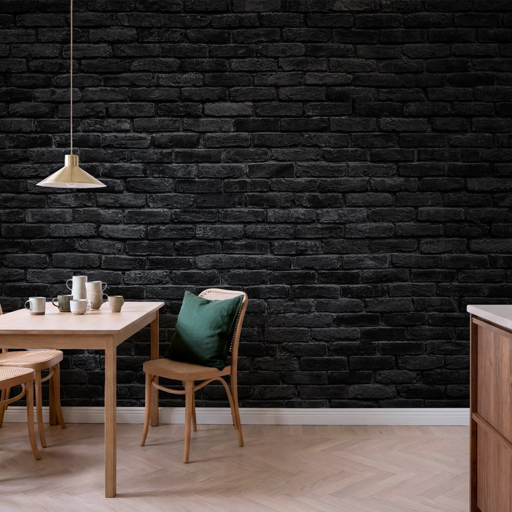 Wall Mural - Charcoal Colored Brick Wall - Scandiwall