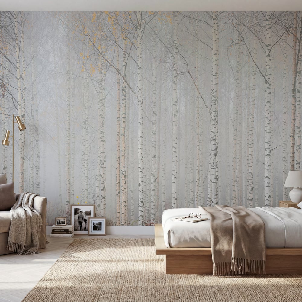 Papiers Peints Panoramique - Foggy Birch Forest in Autumn - New Arrivals
