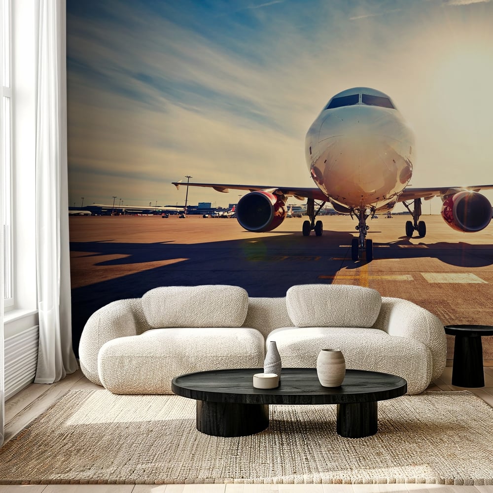 Fototapet - Airplane at the sunrise - Photo Wallpaper Vehicle