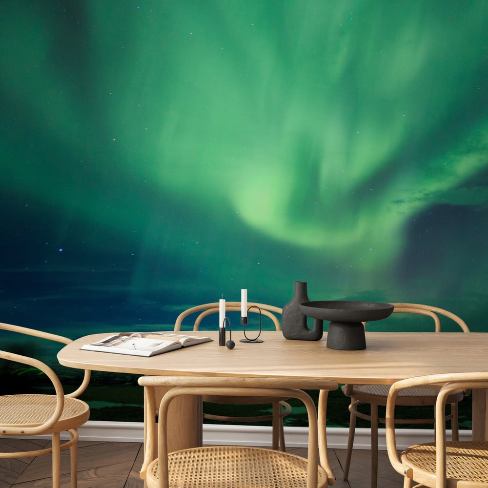 Papiers Peints Panoramique - Green Aurora in Iceland - Photo Wallpaper Nature and landscape