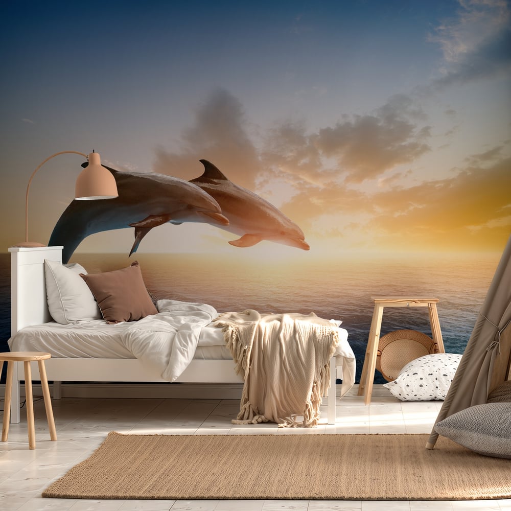 Papiers Peints Panoramique - Dauphins sautant - Photo Wallpaper Dolphin