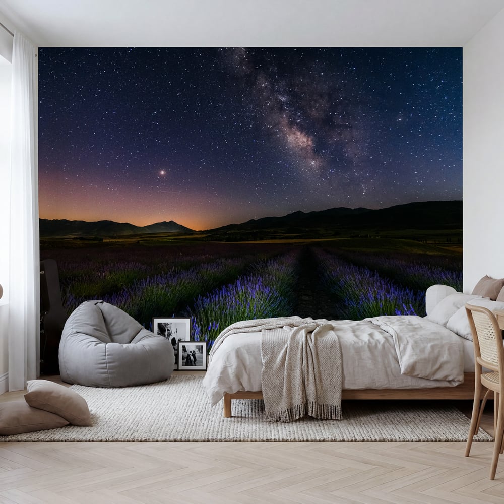 Papiers Peints Panoramique - Campos de lavanda bajo la Marte y la Va Lctea - Moratalla Murcia - Photo Wallpaper Astronomy and Space
