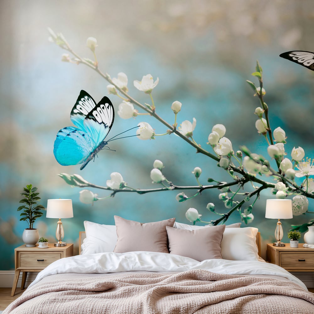 Wall Mural - Blue Butterflies - Scandiwall