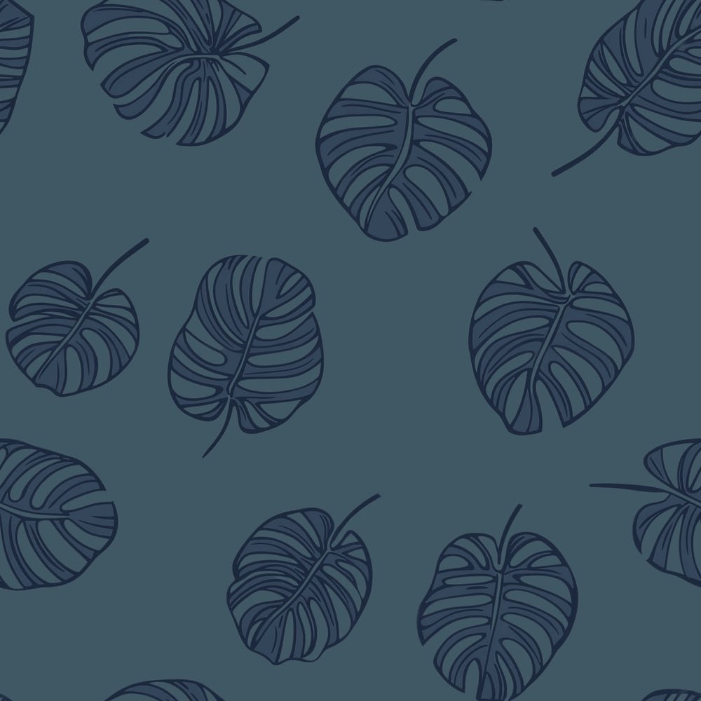 Sigge Dark Blue - Wallpaper - Blue - Living room - Leaf - in between - Non-Woven