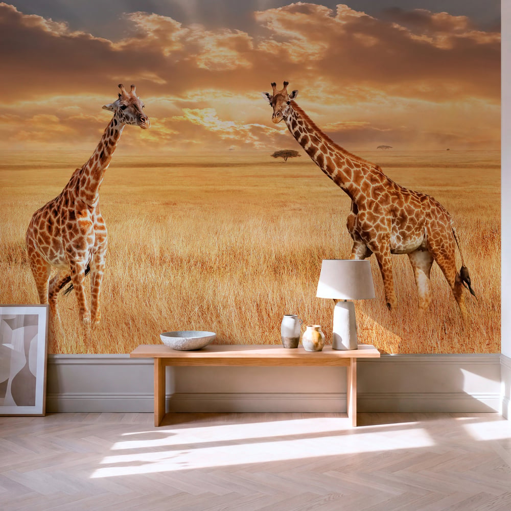 Papiers Peints Panoramique - Giraffes in the African Savannah - Photo Wallpaper Giraffe
