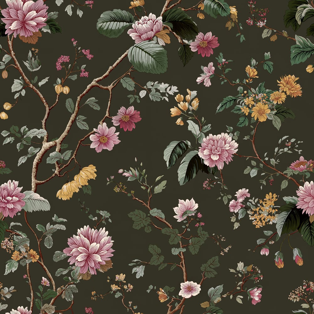 Charlotte Dark Grey - Papiers peints - Gris - Entrée - Floral - Wallpassion - Intissé