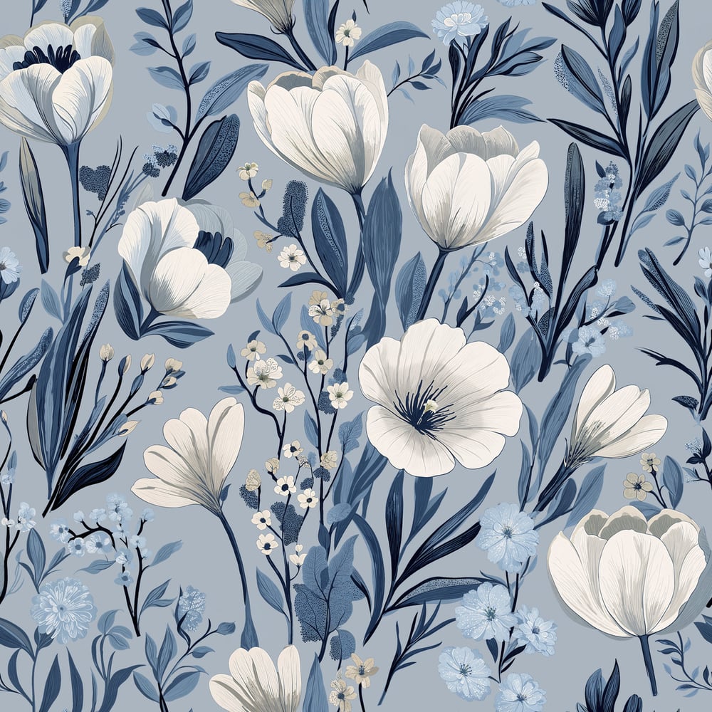 Elisa Blue - Papiers peints - Bleu - Cuisine - Floral - Scandza - Intissé