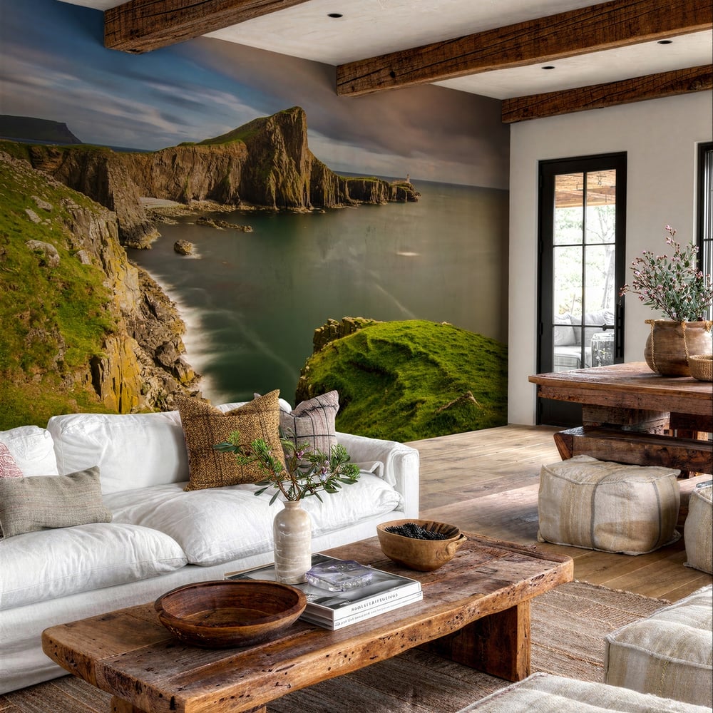 Wall Mural - Cliffs of Neist Point Cape and lighthouse Isle of Skye Scotland - Scandiwall