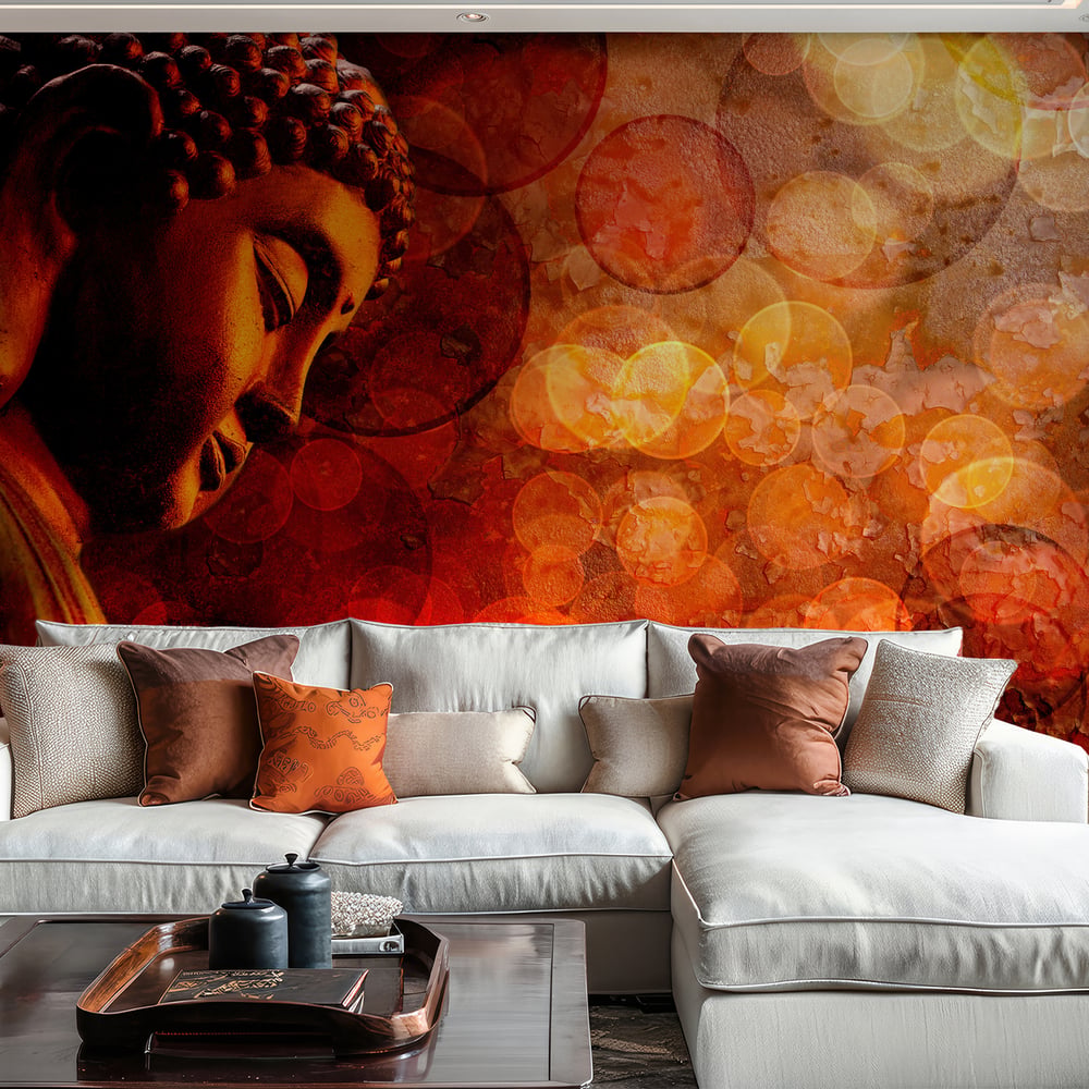 Wall Mural - Bronze Red Zen Buddha Statue Meditating - Scandiwall