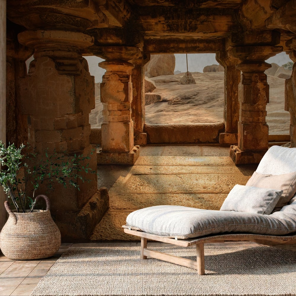 Fototapet - Beautiful architecture of ancient ruines of temple in Hampi II -