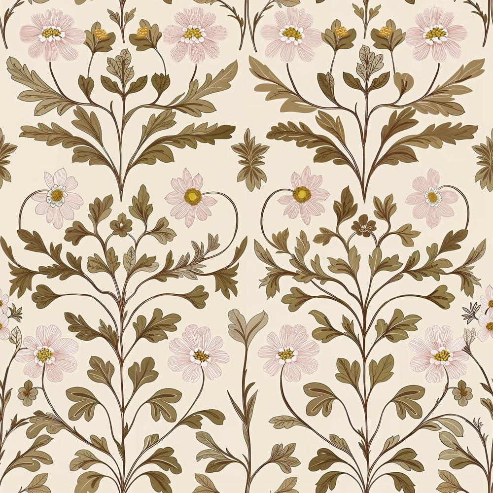 Jossan Beige - Papiers peints - Beige - Salon - Floral - Scandza - Intissé