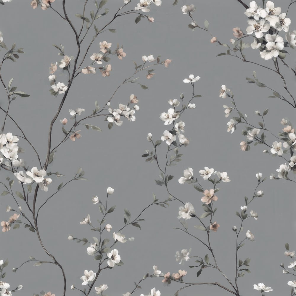 Titti Dark Grey - Papiers peints - Gris - Cuisine - Floral - Palette - Intissé