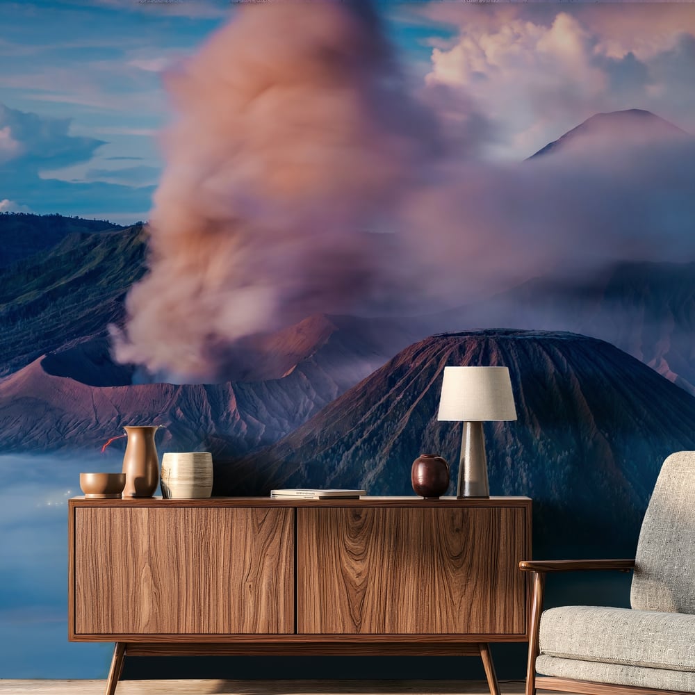 Wall Mural - Bromo Batok and Semeru volcanoes at sunrise Java island Indon - Scandiwall