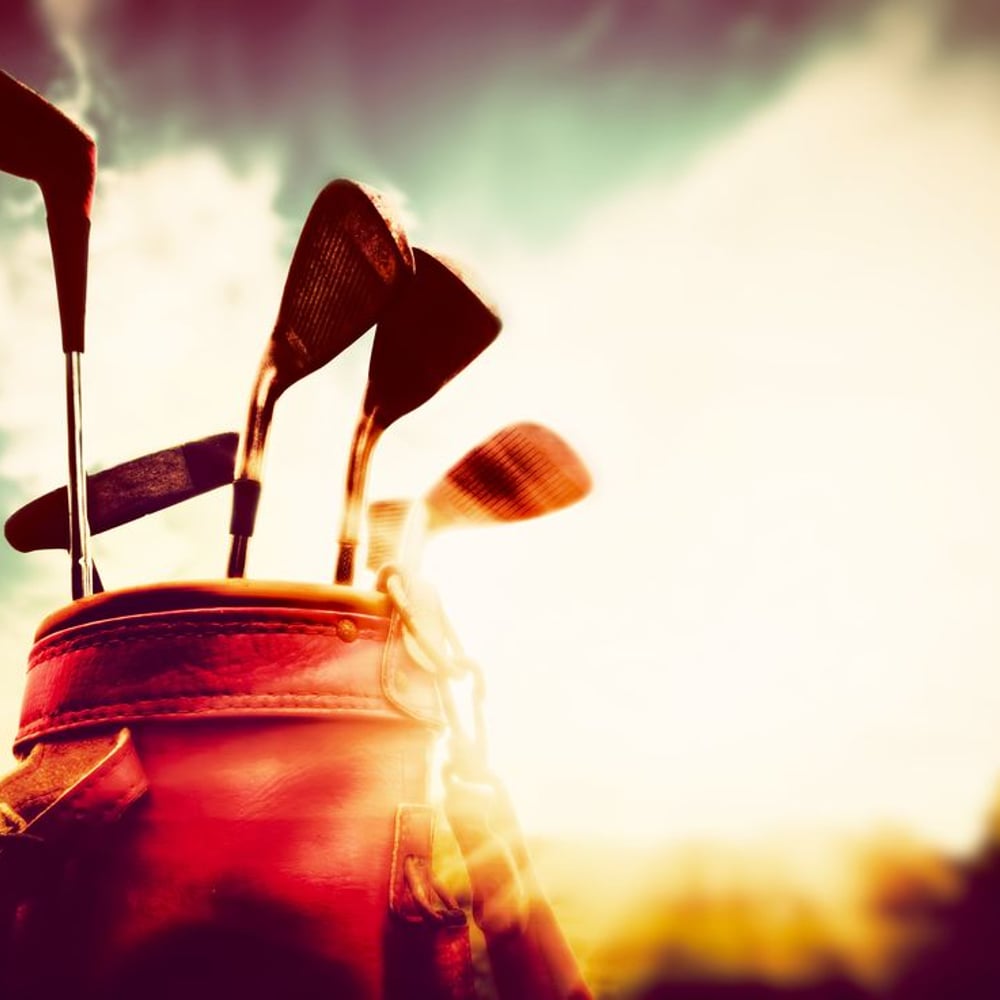 Papiers Peints Panoramique - Golf clubs in a leather baggage in vintage retro style - Photo Wallpaper Sports