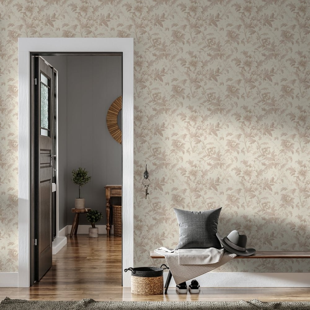 Alba Cream Beige - Tapetit - Beige - Keittiö - Kukkakuvioinen - Wallpassion - Non-Woven