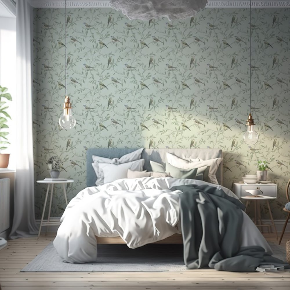 Amelia Blue - Tapet - Blå - Soveværelse - Fugle - Wallpassion - Non-Woven
