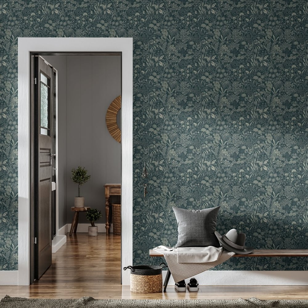 Celia Midnight Blue - Papiers peints - Bleu - Cuisine - Floral - Wallpassion - Intissé