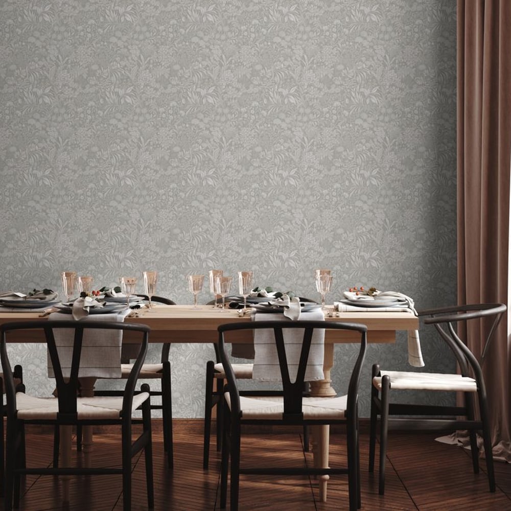 Celia Soft Grey - Papiers peints - Gris - Salon - Floral - Wallpassion - Intissé