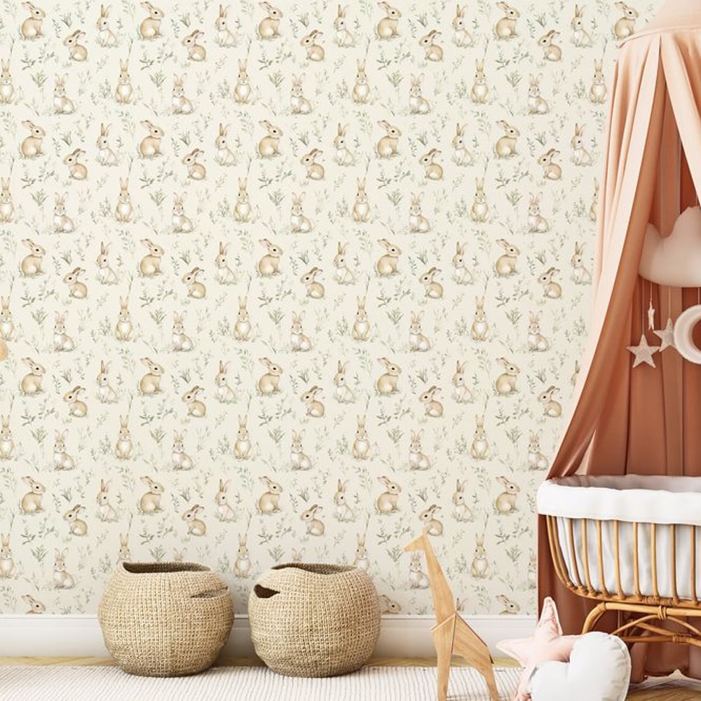 Bunny Dreams Cream White - Papiers peints - Blanc - Chambre d’enfant - Animal - Wallpassion -
