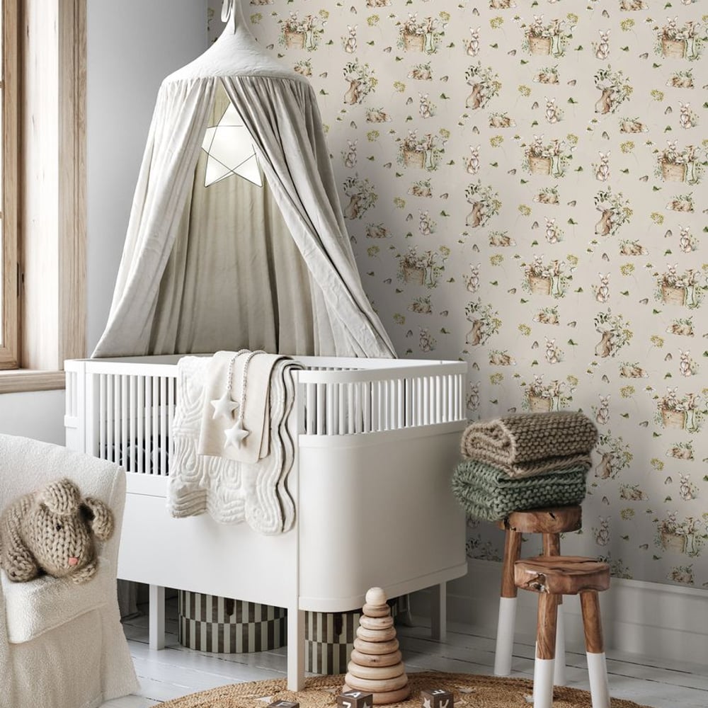 Bunny bath Dusty Pink - Papiers peints - Rose - Chambre d’enfant - Animal - Wallpassion - Intissé