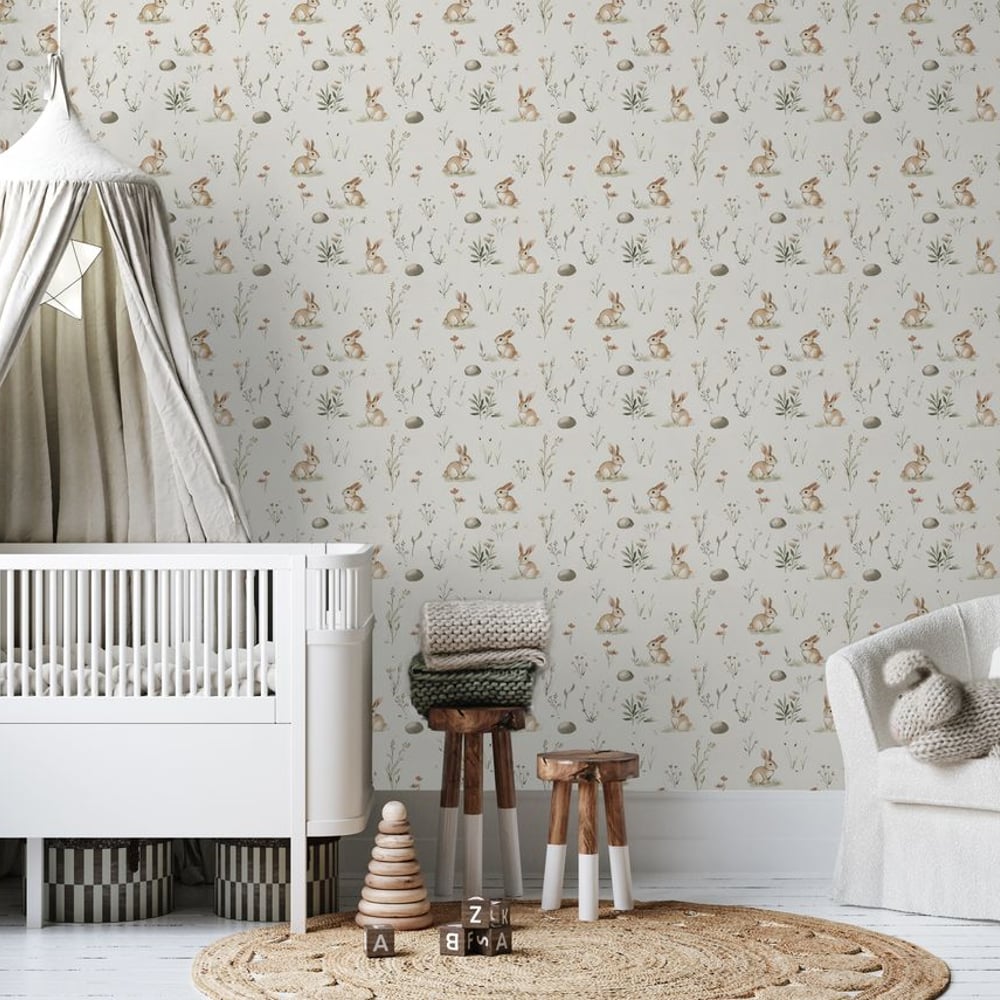 Bunny land Cream White - Papiers peints - Blanc - Chambre d’enfant - Animal - Wallpassion - Intissé