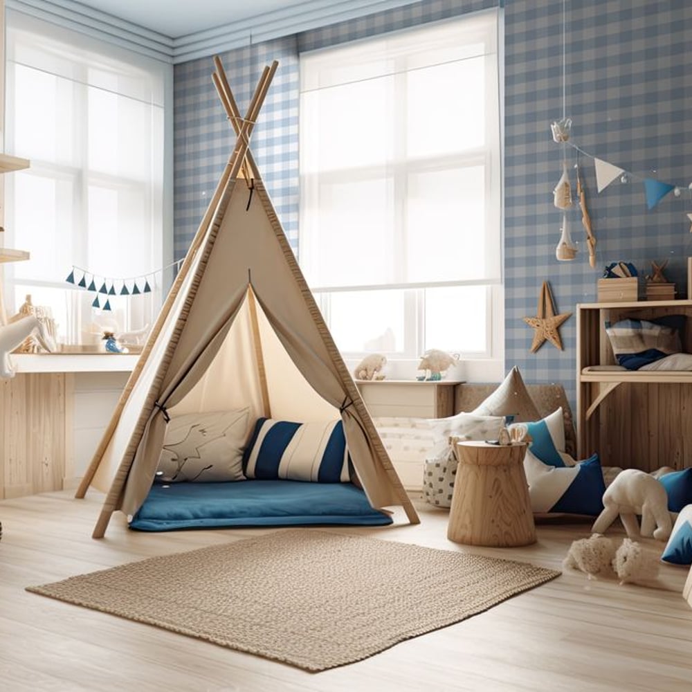 Checkered Light Blue - Papiers peints - Bleu - Chambre d’enfant - À carreaux - Wallpassion - Intissé
