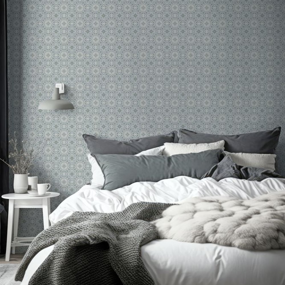 Adara Tile Blue - Tapetit - Sininen - Keittiö - Kukkakuvioinen - Wallpassion - Non-Woven